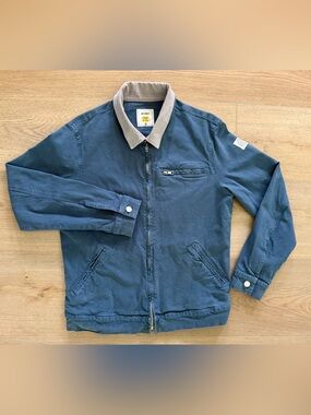 Mens Navy Workwear Zip Jacket with Contrast Collar